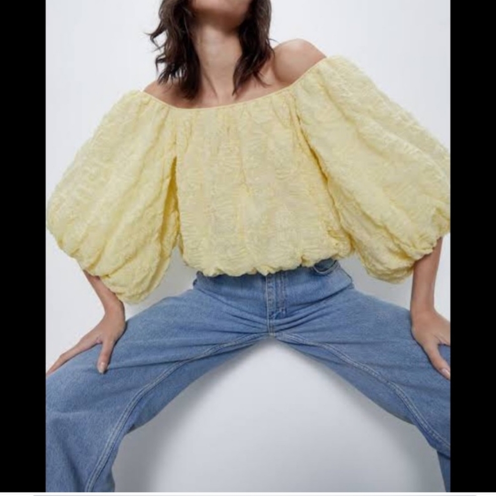ZARA Off the Shoulder Puffy Crop Top